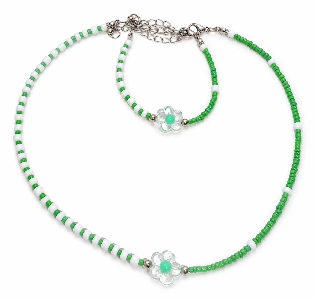 Flower Necklace Set - Green - Assortments - Mint-x