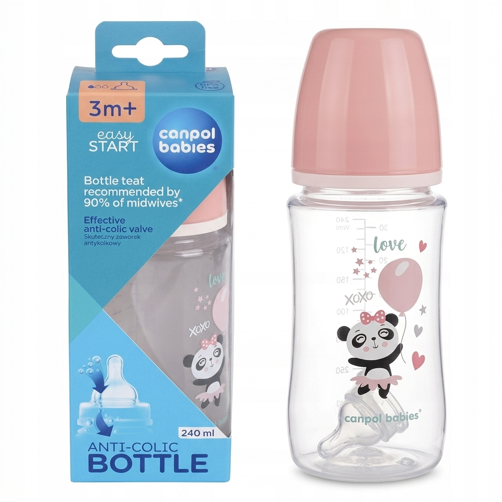 Canpol Babies Easy Start bottle 240ml Wide Neck – Pink - Baby Essentials