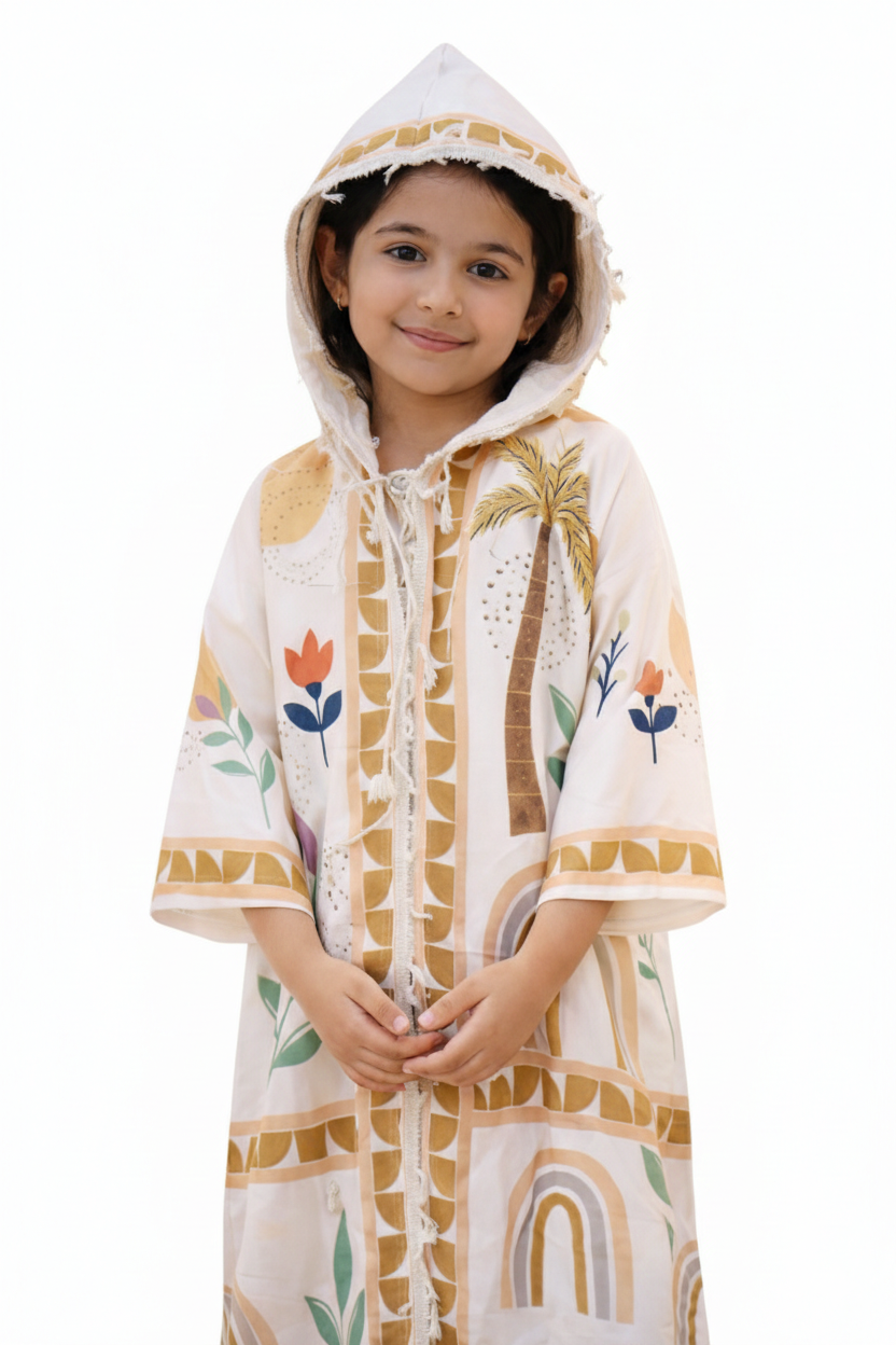 Ramadan Girls Kaftan – Salmon with Palm Print