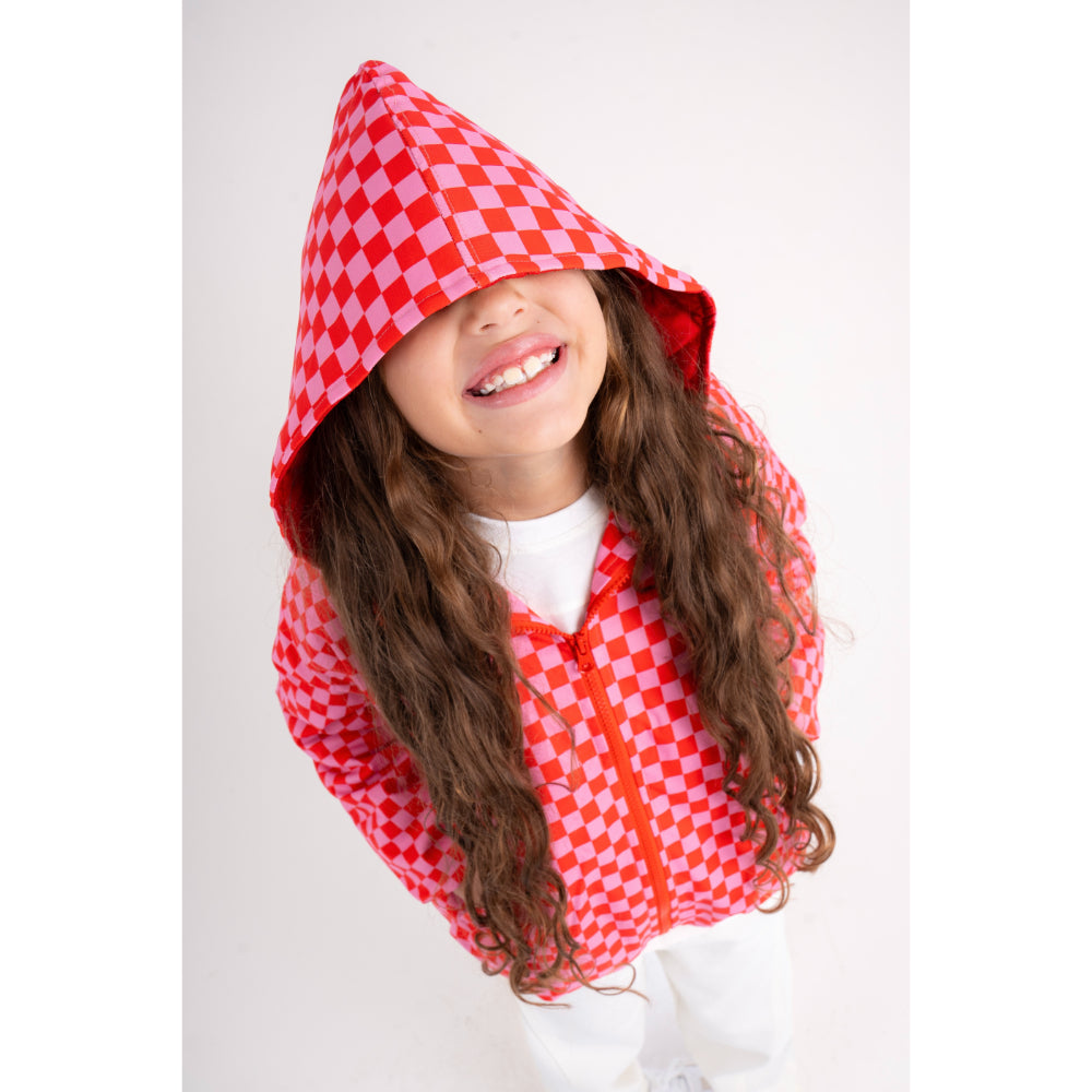 Girls Waterproof Jacket – Red & Pink Checkered
