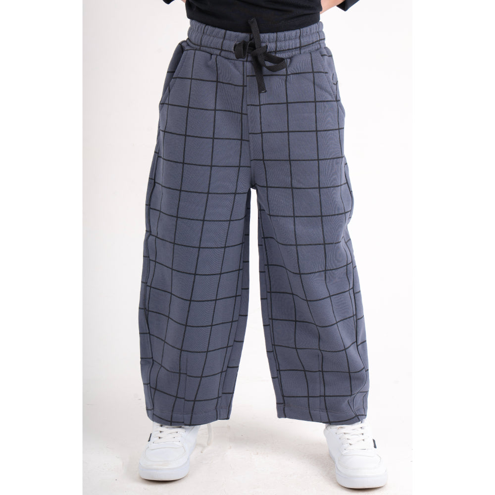 Boys Cotton Sweat Pants – Grey Checkered
