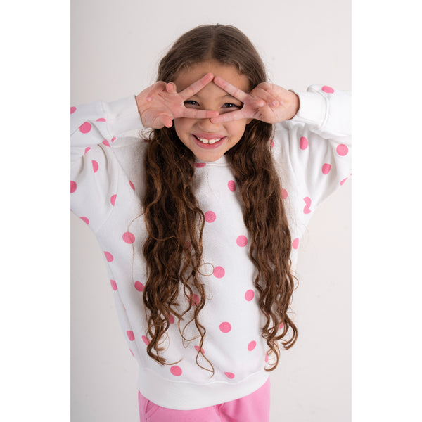 Girls Cotton Sweatshirt – Off-White with Polka Dots Print