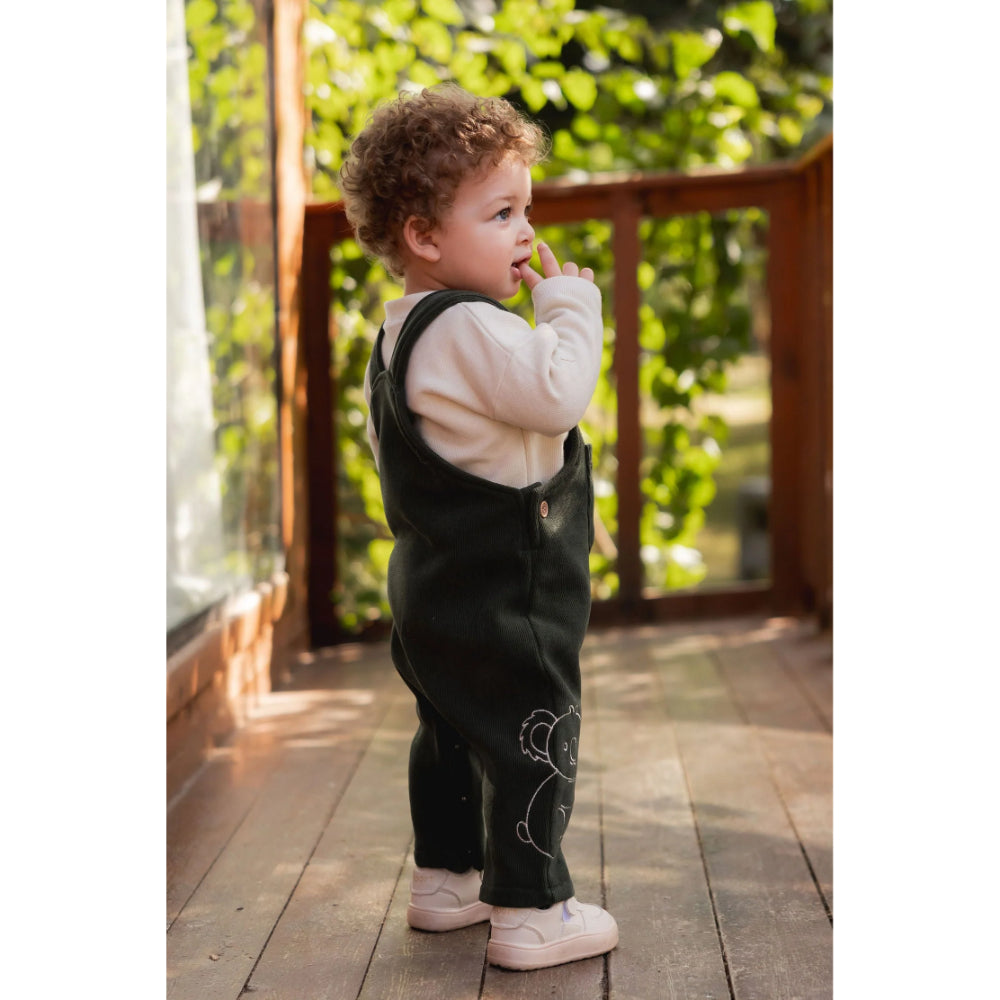 Baby Boys Velvet Double Face 2-Piece Outfit Set – Dark Green with Koala Eembroidery