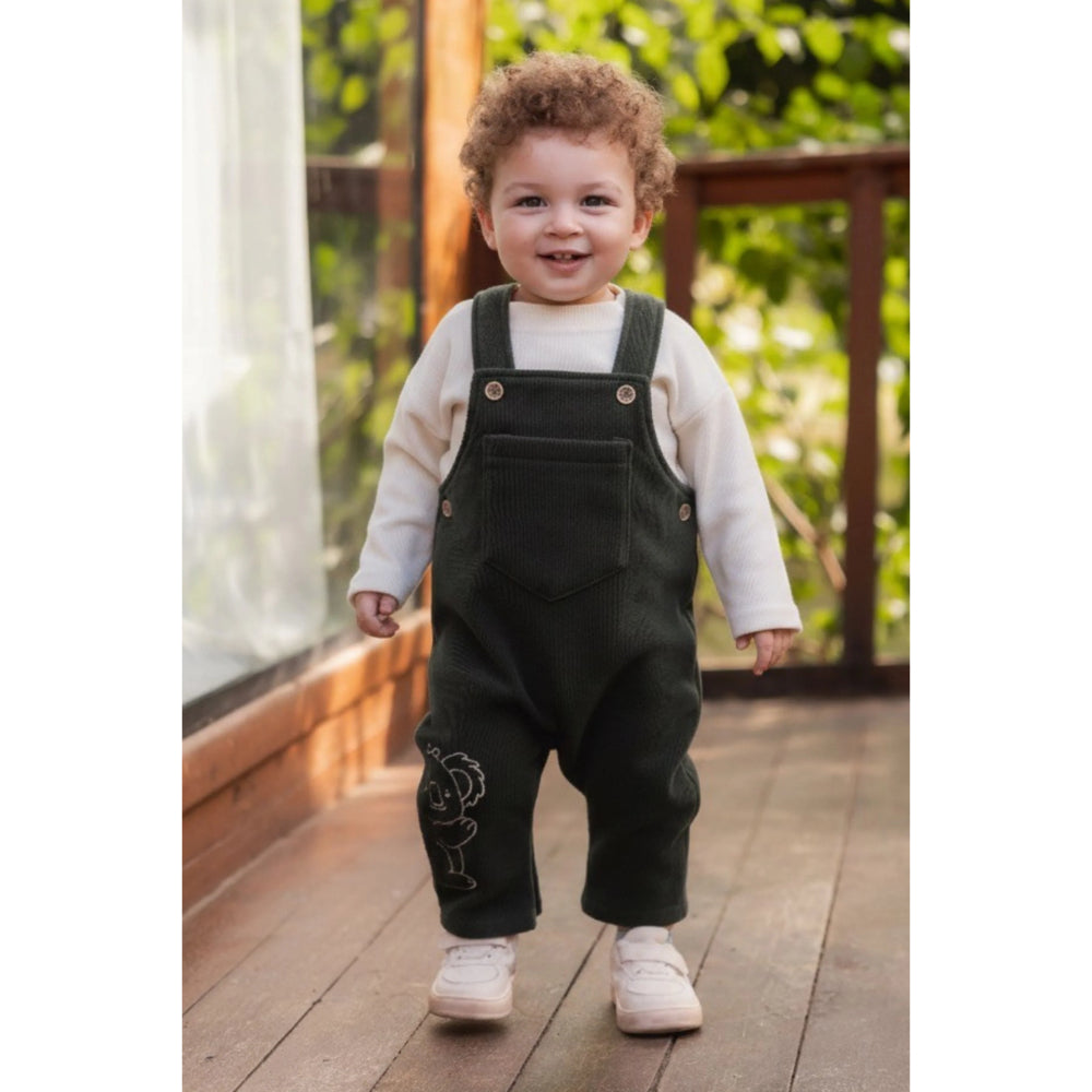 Baby Boys Velvet Double Face 2-Piece Outfit Set – Dark Green with Koala Eembroidery