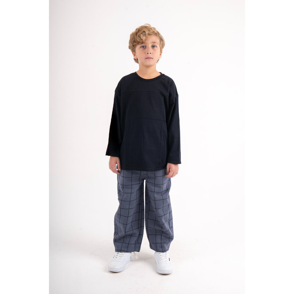 Boys Cotton Sweat Pants – Grey Checkered