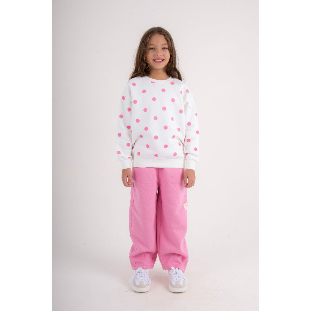 Girls Cotton Sweatshirt – Off-White with Polka Dots Print