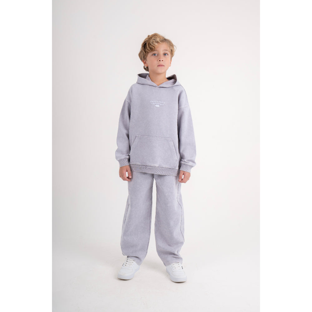 Boys Cotton Hooded Outfit Set – Grey