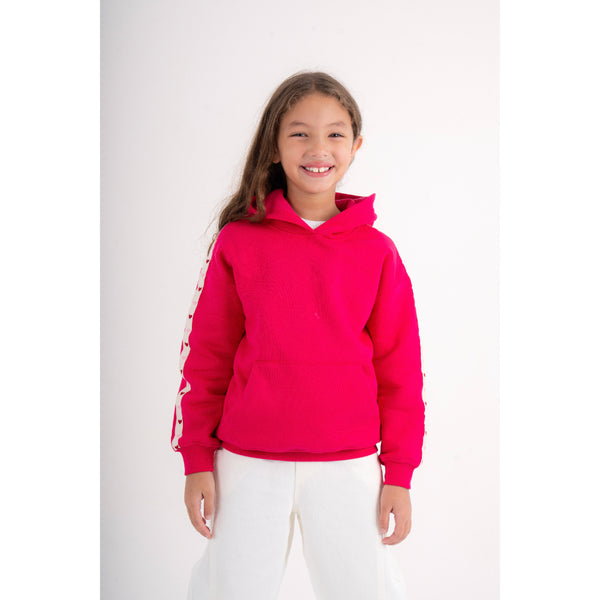 Girls Cotton Hoodie – Fuchsia with Hearts Print
