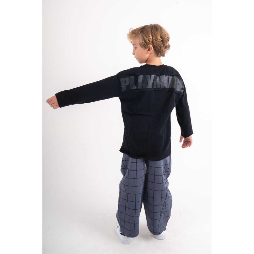 Boys Cotton Sweat Pants – Grey Checkered