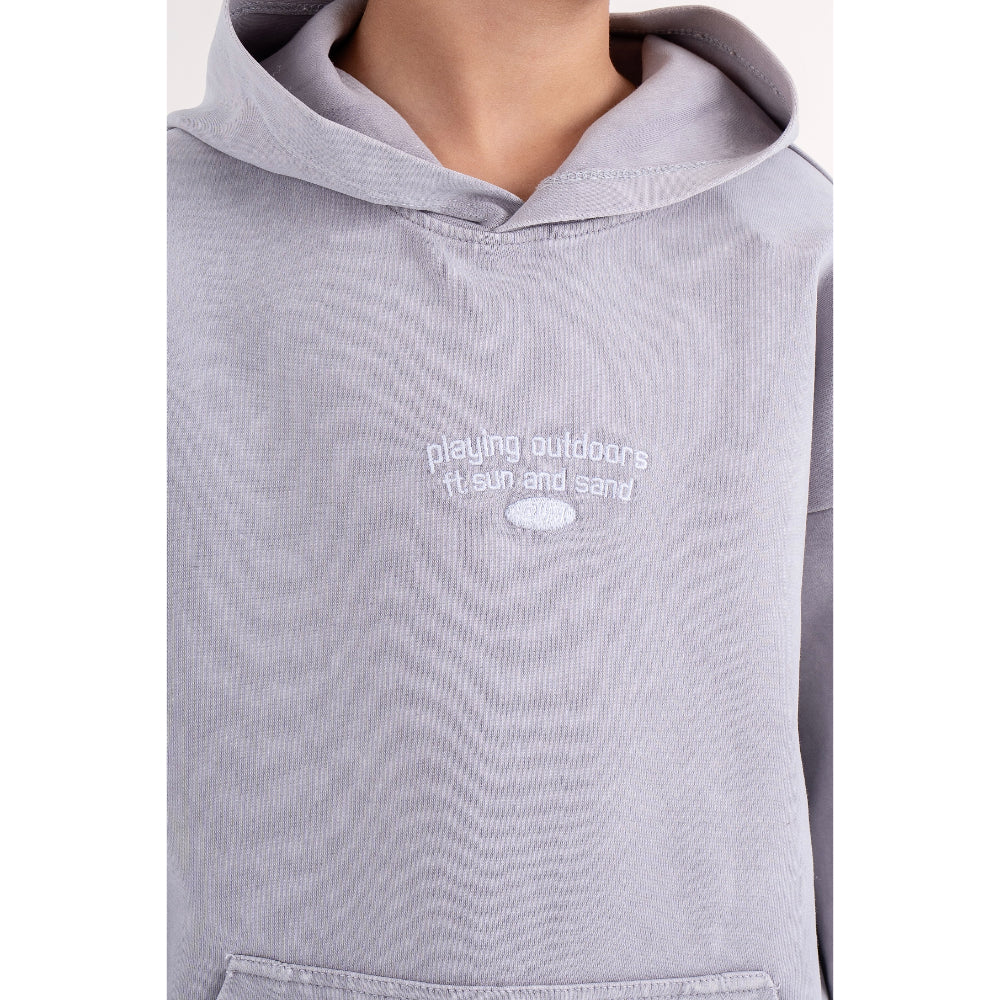 Boys Cotton Hooded Outfit Set – Grey