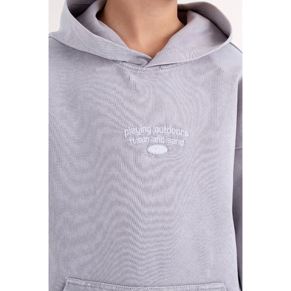 Boys Cotton Hooded Outfit Set – Grey