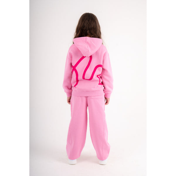 Girls Cotton Hoodie – Pink with Smile Embroidery