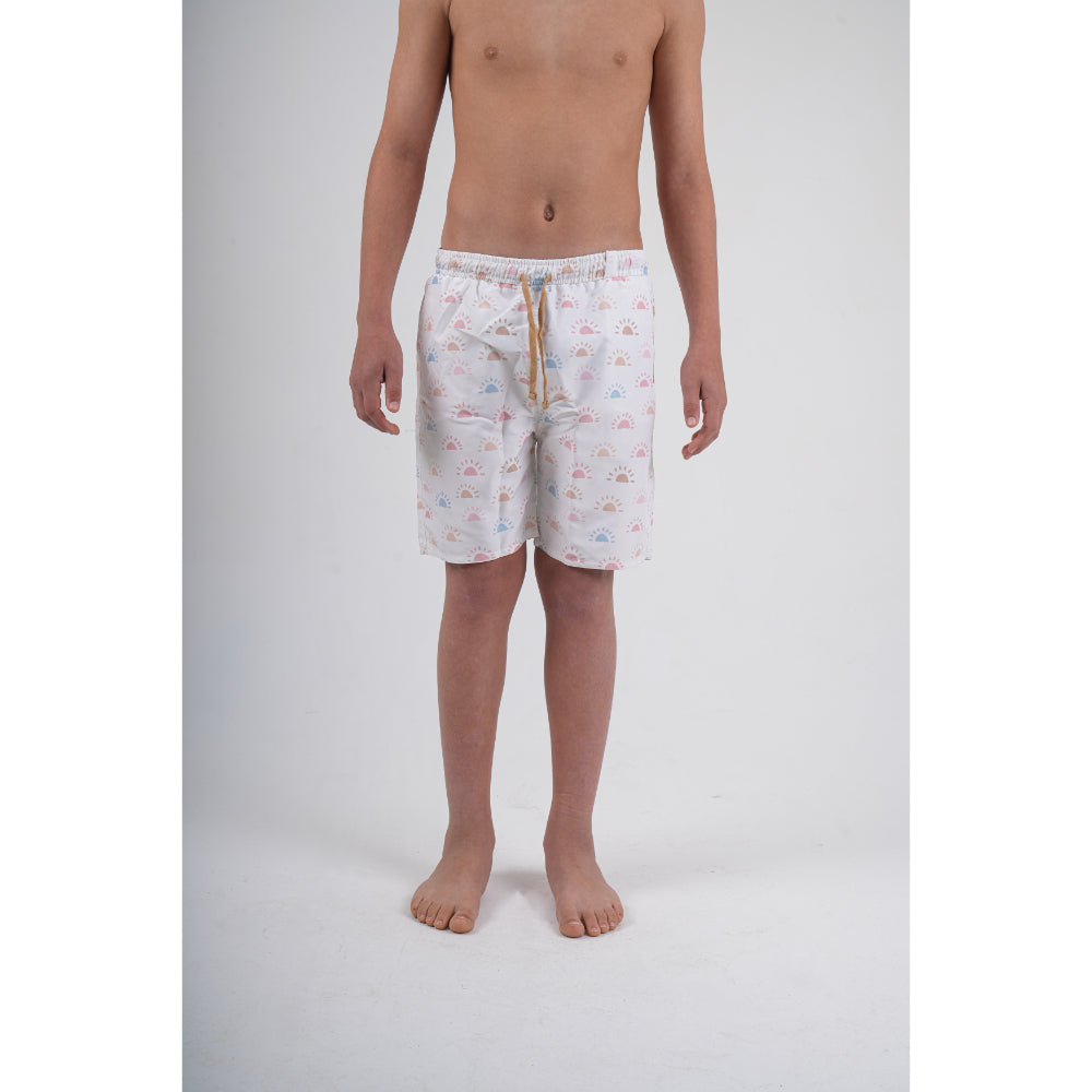 Boys Swimsuit – Off-White with Colorful Suns Print