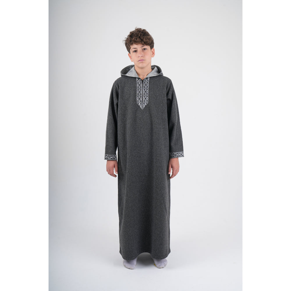 Boys Long-Sleeved Hooded Jilbab – Dark Grey - Party - Ourkids