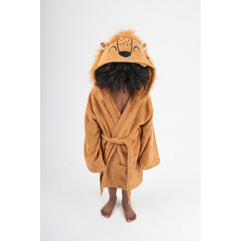 Unisex Plush Swim Robe – Brown with Lion Design