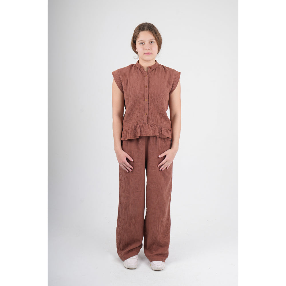 Girls Cotton Pants – Brown - Clothing - Playmore