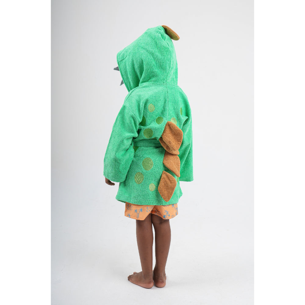 Unisex Plush Swim Robe – Green Dinosaur