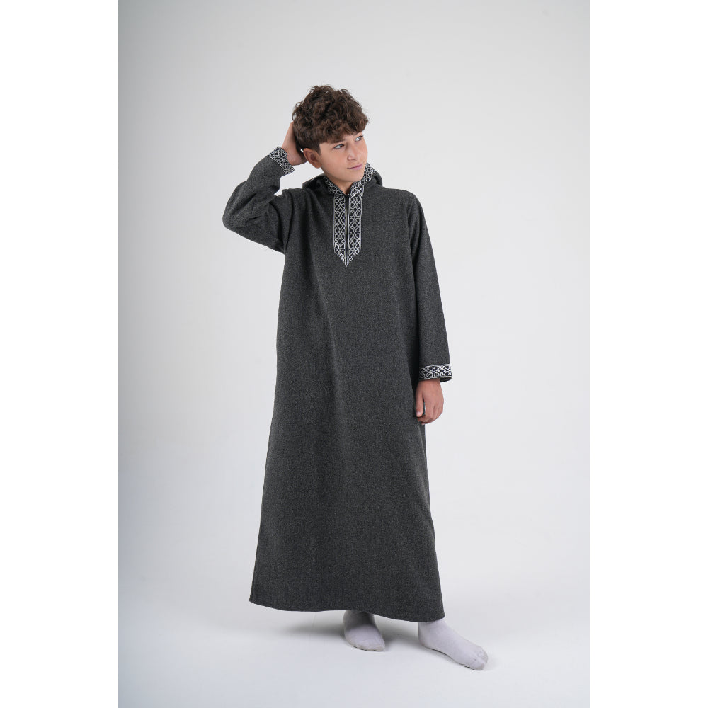 Boys Long-Sleeved Hooded Jilbab – Dark Grey
