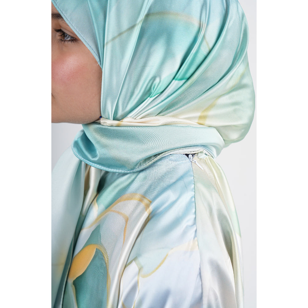 Girls Ramadan Isdal – Mint Tie Dye Print
