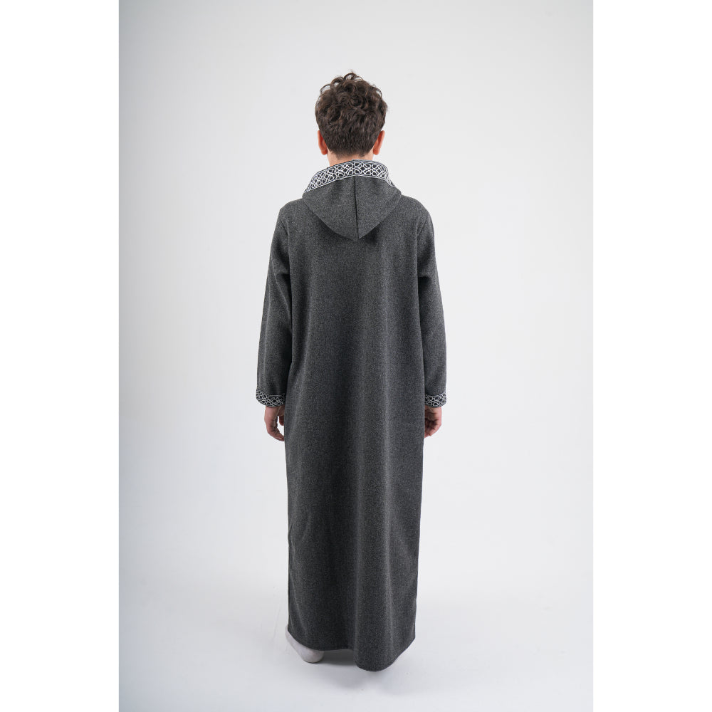 Boys Long-Sleeved Hooded Jilbab – Dark Grey