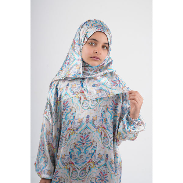 Girls Cotton Prayer Isdal – Multicolor Ornamental Pattern