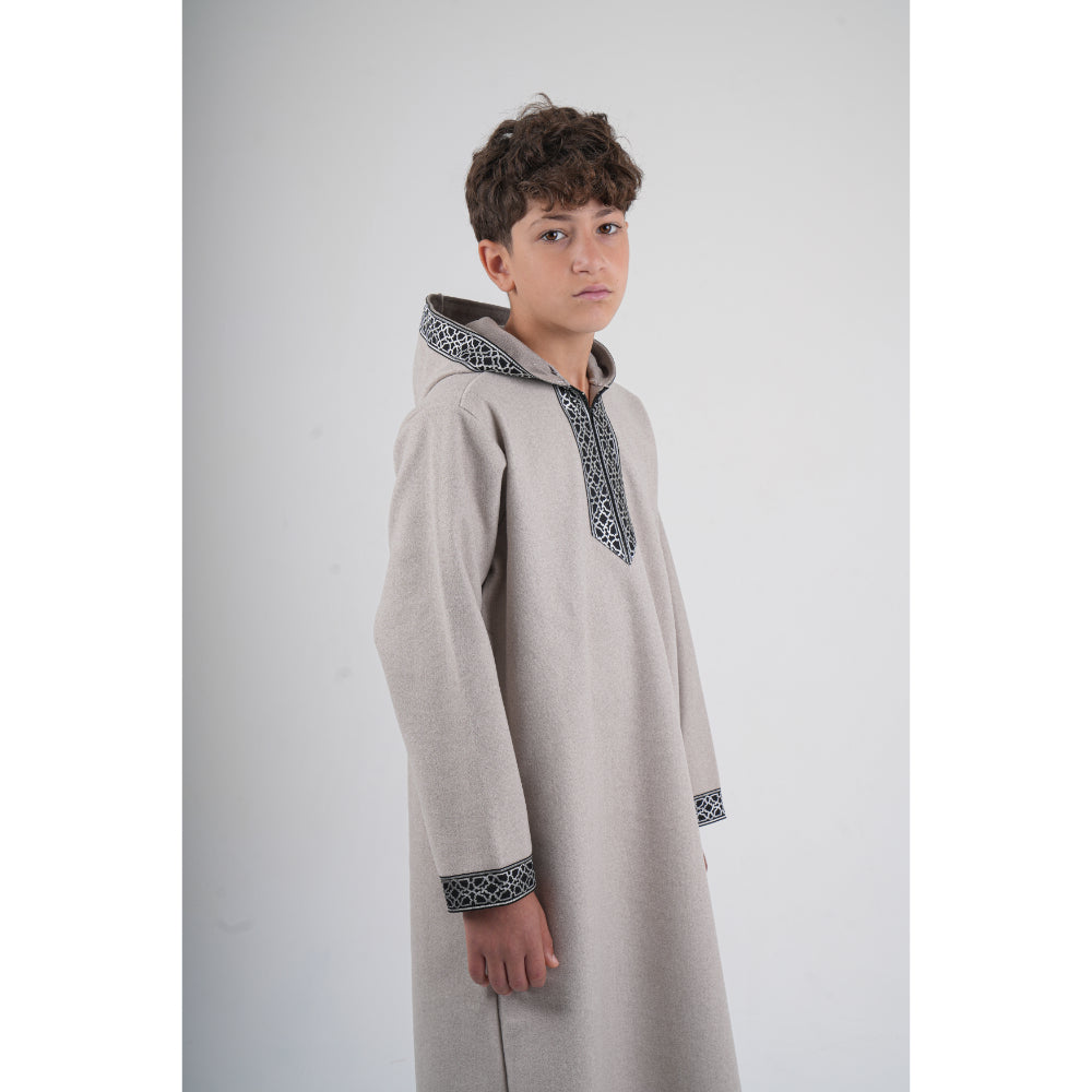 Baby Boys Long-Sleeved Hooded Jilbab – Beige