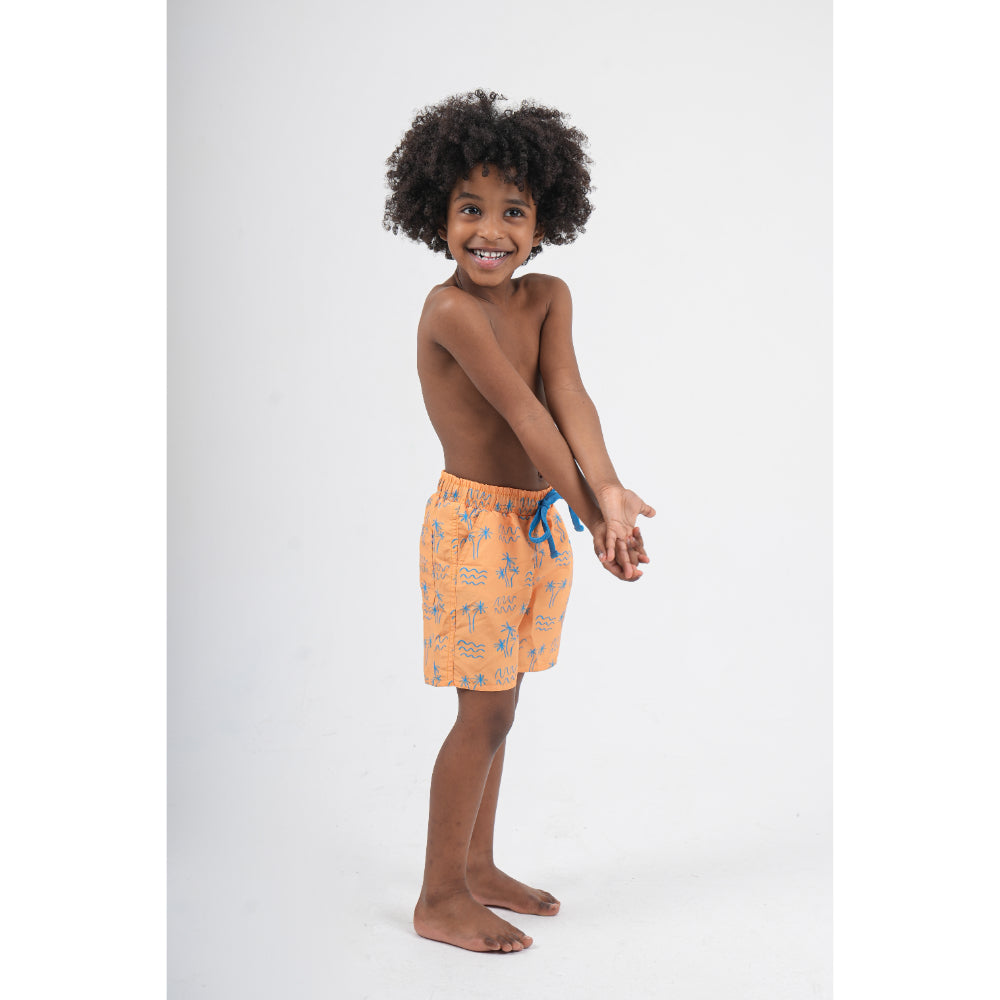 Baby Boys Swimsuit – Mustard with Palm Print