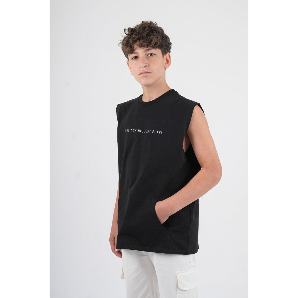 Unisex Cotton T-Shirt – Black with "DON’T THINK JUST PLAY" Print