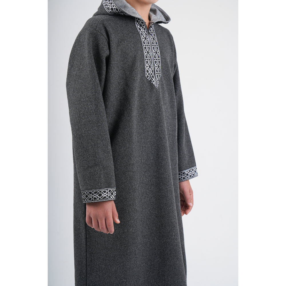 Boys Long-Sleeved Hooded Jilbab – Dark Grey