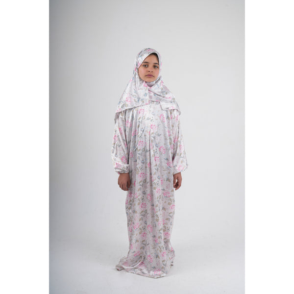 Girls Ramadan Isdal – Off-White with Flowers Print