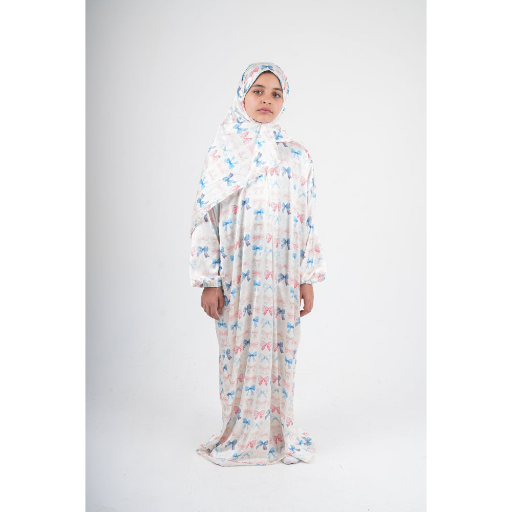 Girls Ramadan Isdal – Off-White with Bows Print