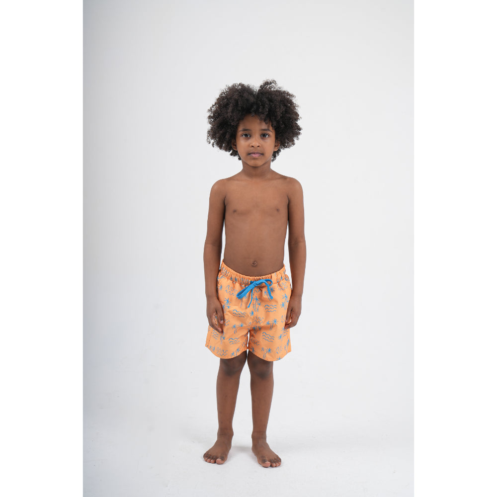 Baby Boys Swimsuit – Mustard with Palm Print