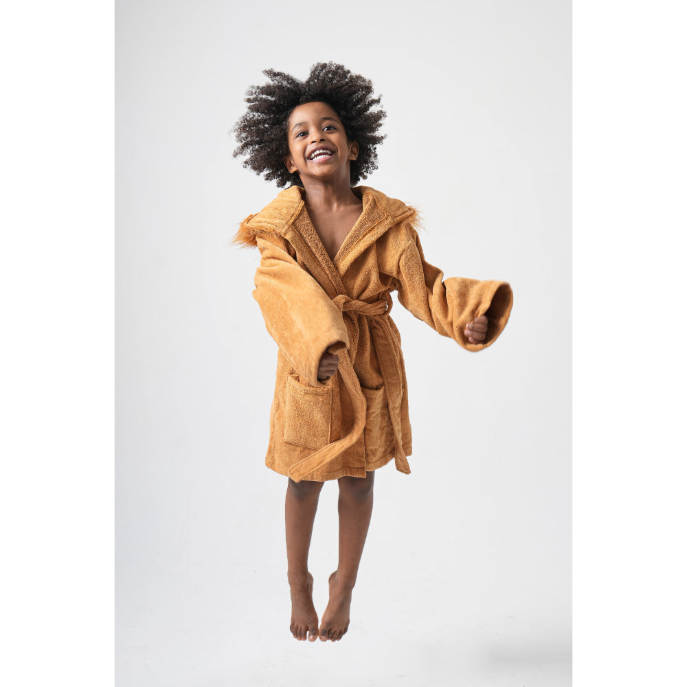 Unisex Plush Swim Robe – Brown with Lion Design