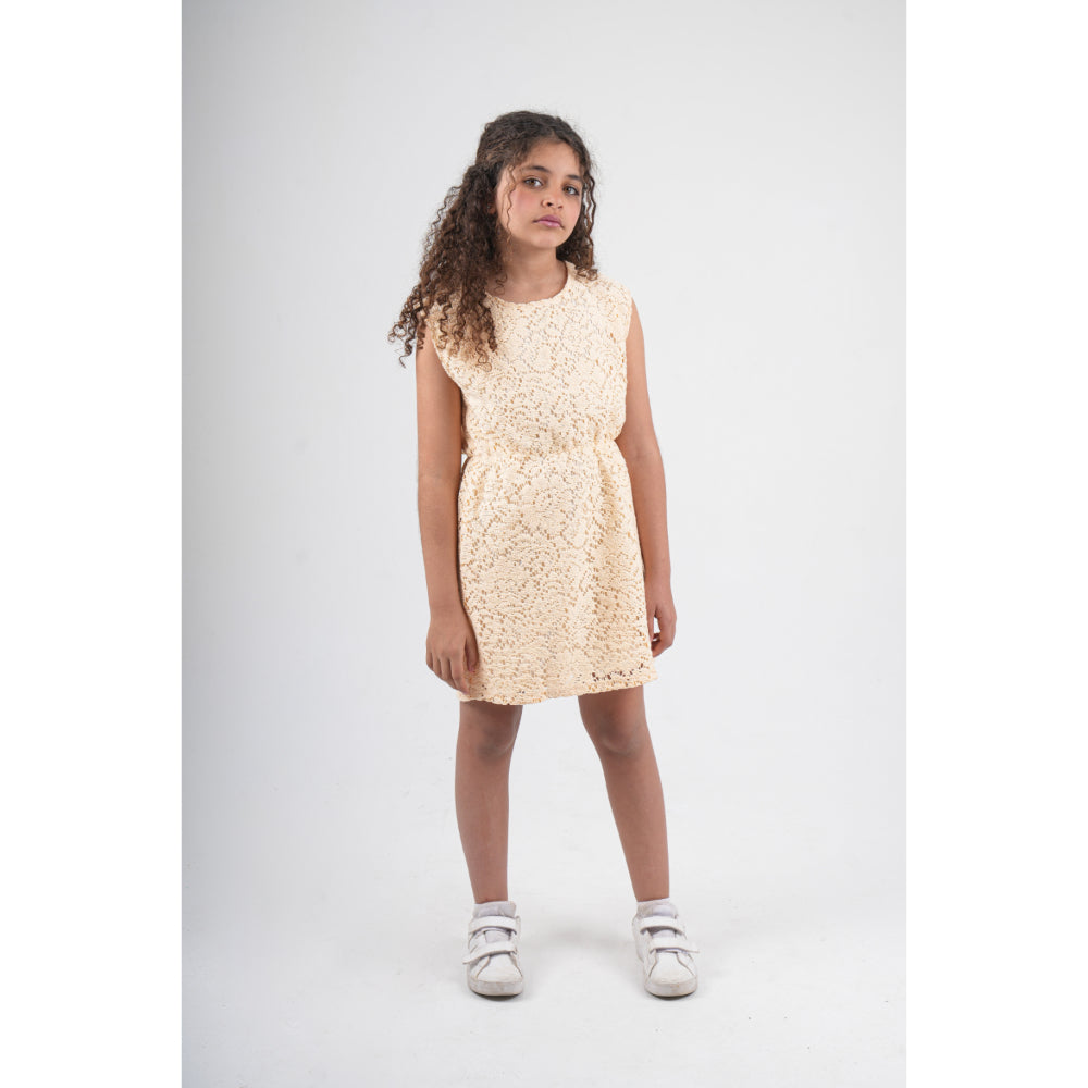 Girls Lace Sleeveless Dress – Beige