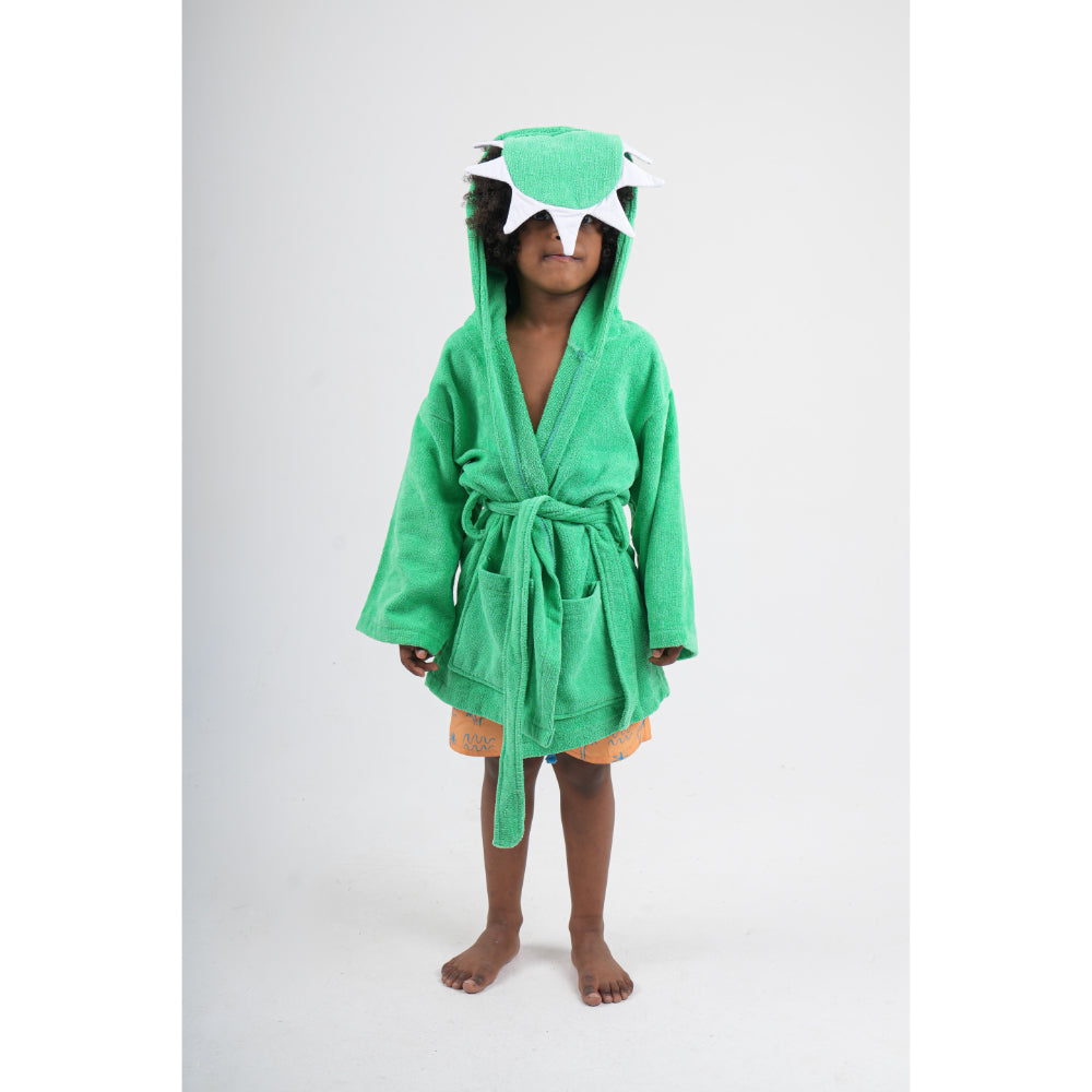 Unisex Plush Swim Robe – Green Dinosaur