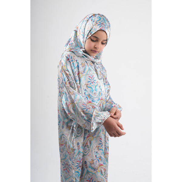Girls Cotton Prayer Isdal – Multicolor Ornamental Pattern
