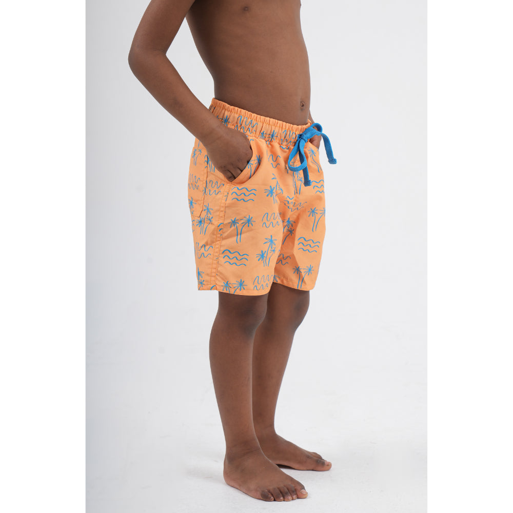 Baby Boys Swimsuit – Mustard with Palm Print