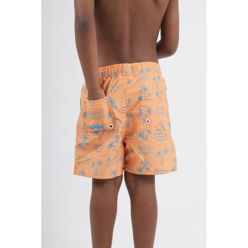 Baby Boys Swimsuit – Mustard with Palm Print