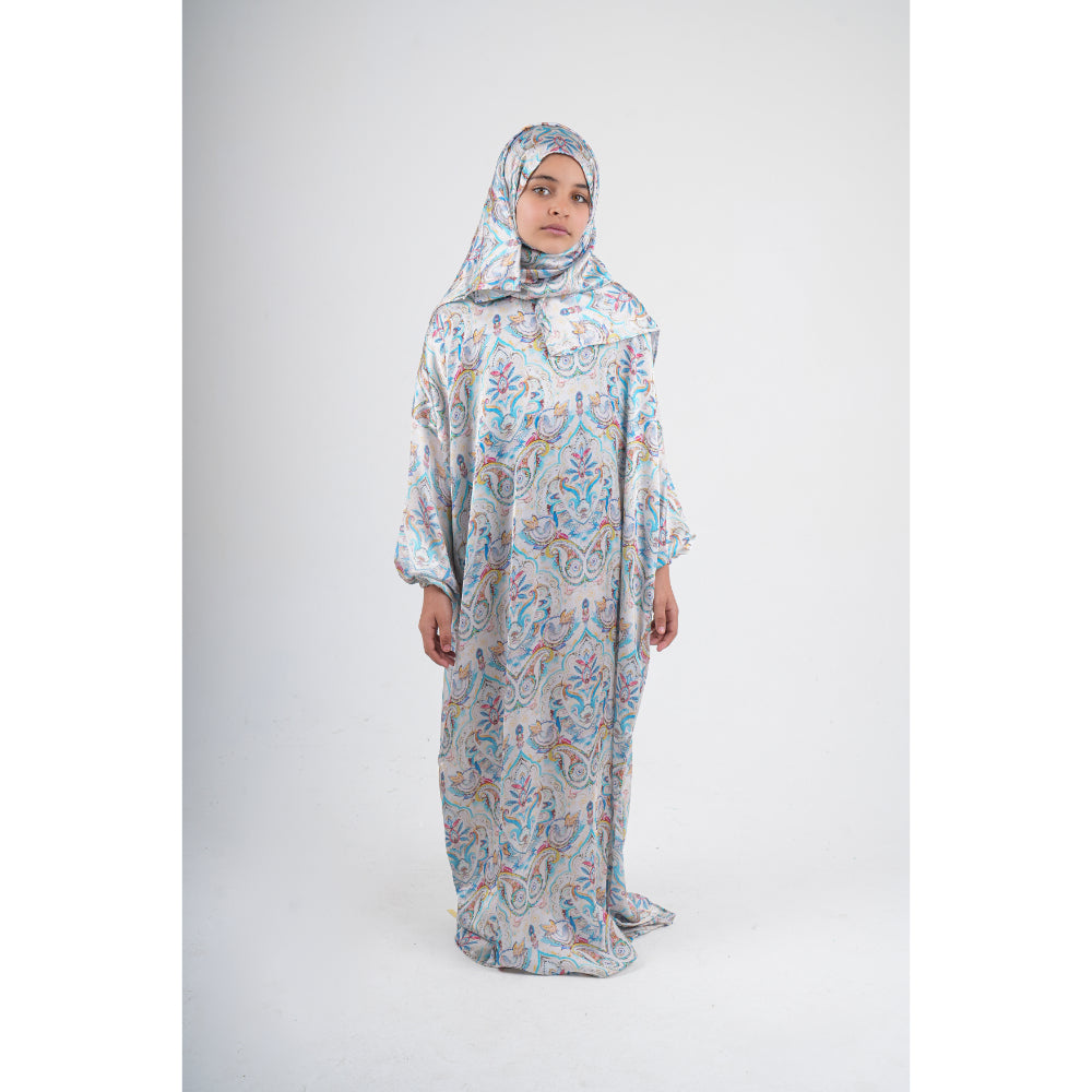 Girls Cotton Prayer Isdal – Multicolor Ornamental Pattern