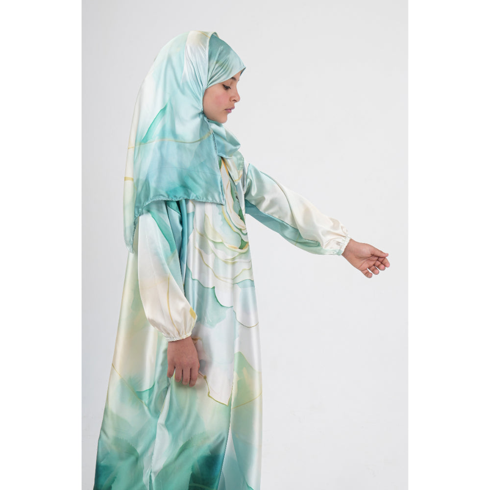 Girls Ramadan Isdal – Mint Tie Dye Print