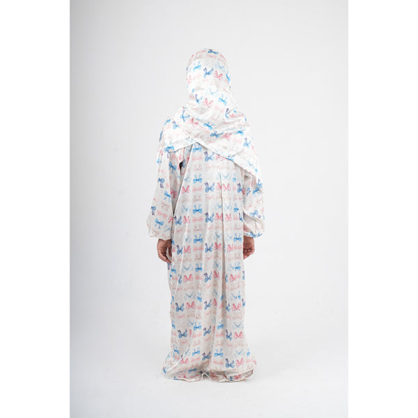 Girls Ramadan Isdal – Off-White with Bows Print ( Satin fabric )
