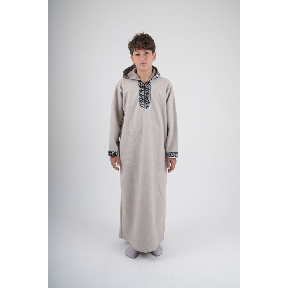 Baby Boys Long-Sleeved Hooded Jilbab – Beige