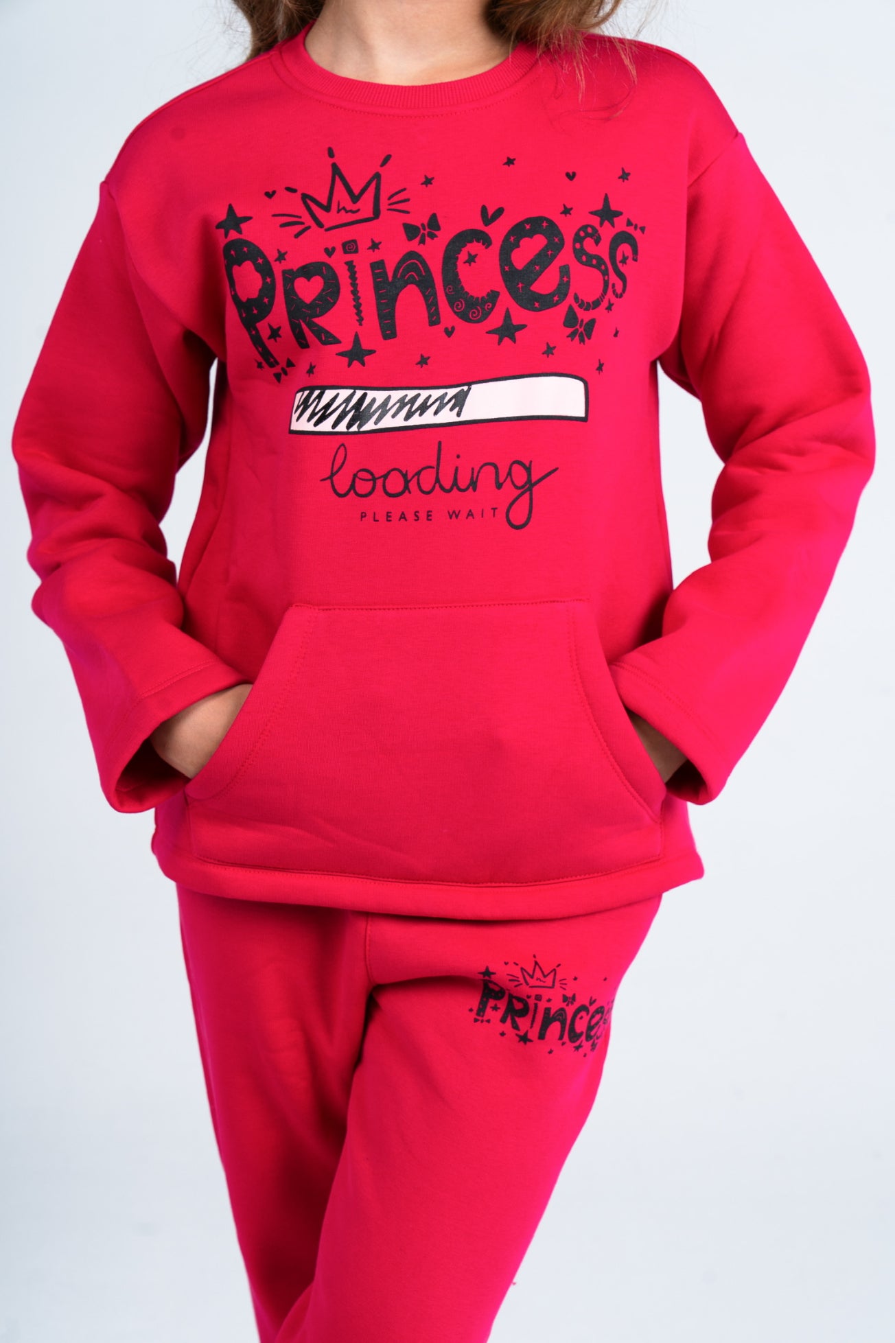 Girls Cotton Pajama Set – Fuchsia with "Princess" Print