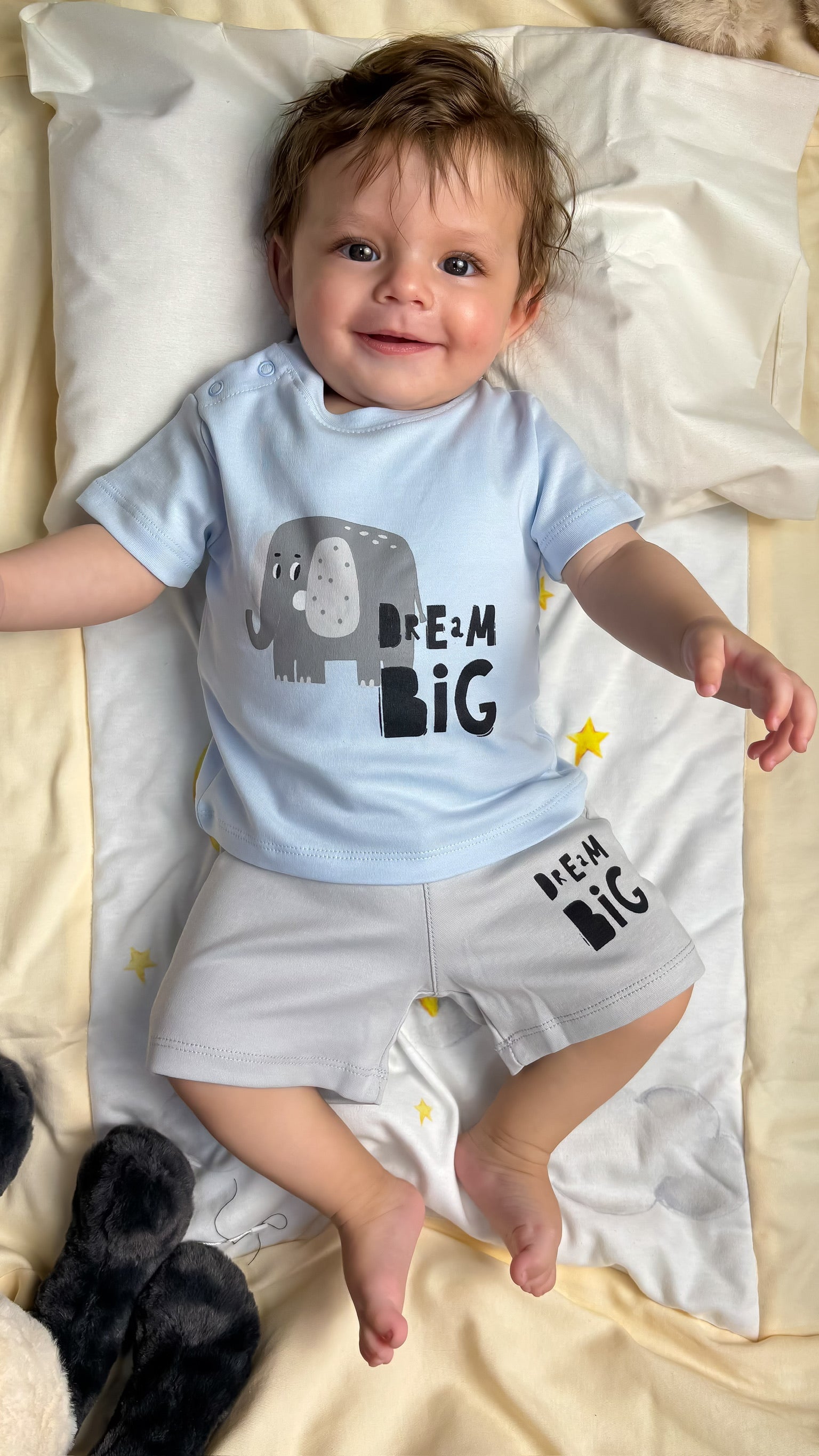 Baby Boys Cotton Pajama Set – Baby Blue "Dream Big" Print