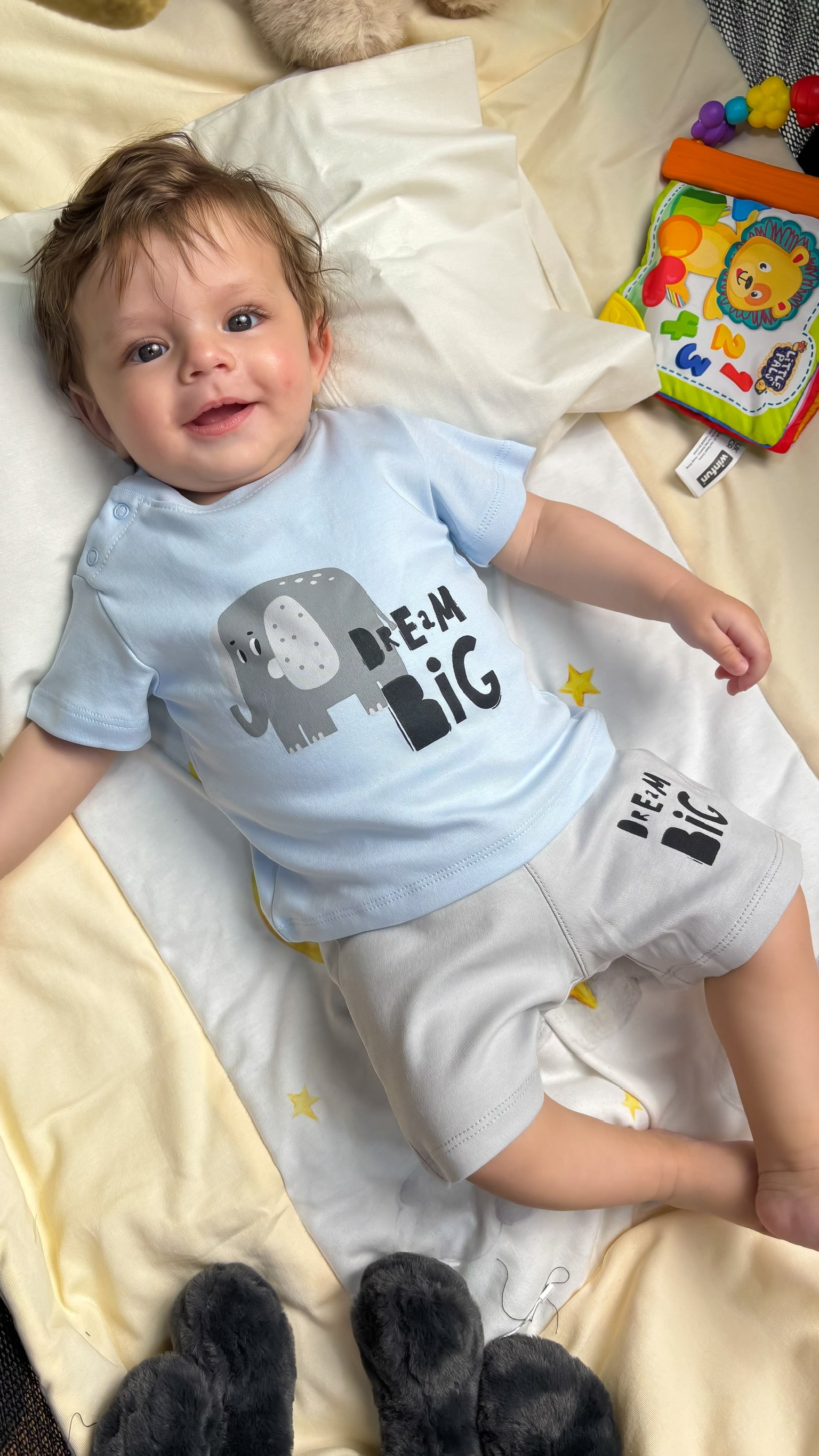Baby Boys Cotton Pajama Set – Baby Blue "Dream Big" Print
