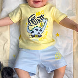 Baby Boys Cotton Pajama Set – Yellow "Dino Skate" Print