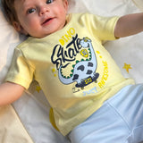 Baby Boys Cotton Pajama Set – Yellow "Dino Skate" Print