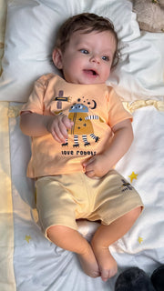 Baby Boys Cotton Pajama Set – Salmon "Love Robots" Print