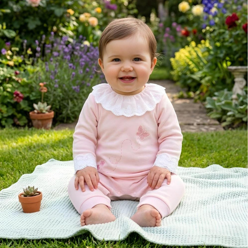 Baby Girls Cotton Flying Freely Footless Onesie – Pink