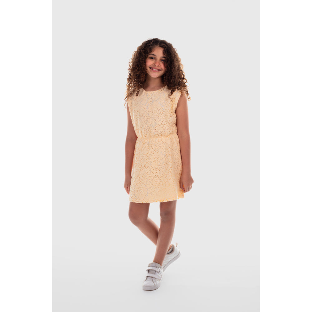 Girls Lace Sleeveless Dress – Beige - Clothing - Playmore